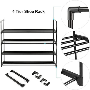 4-Tier Stainless Steel Shoe Rack Storage Organizer | Holds up to 20 Pairs of Shoes | 80cm, Black