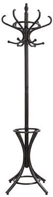 Brown Coat Rack with Stand | Wooden Hat and 12 Hooks Hanger | Walnut Tree