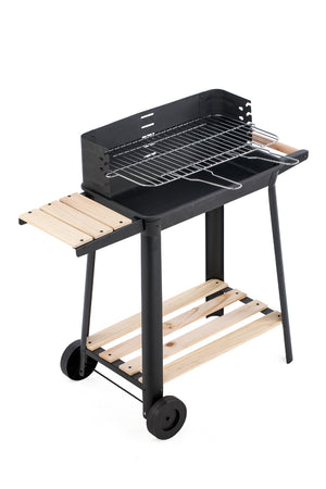 Charcoal Grill BBQ | With Manual Rotisserie Stick | On Trolley Stand
