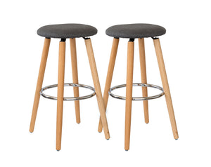 2 Cotton/Steel Modern Padded Barstools | Grey/Wood