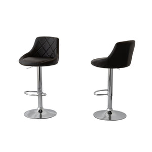 2 Diamond Style Padded Leather Barstools | Black | Adjustable Height