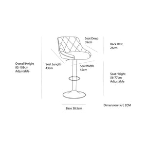 2 Diamond Style Padded Leather Barstools | Black | Adjustable Height