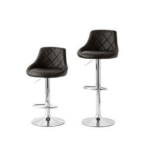 2 Diamond Style Padded Leather Barstools | Black | Adjustable Height