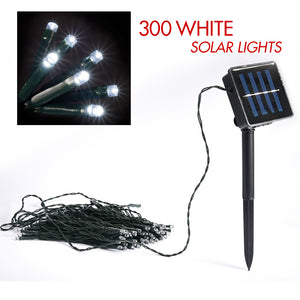 300 White Solar LED String Lights | Outdoor Garden and Party Lighting