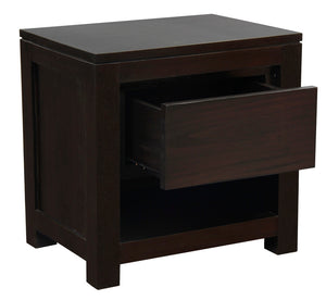 Amsterdam Solid Mahogany Timber 1 Drawer Bedside Table | Chocolate
