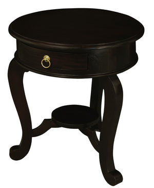 Round Cabriole Leg 1 Drawer Lamp Table | Chocolate