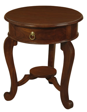 Round Cabriole Leg 1 Drawer Lamp Table | Mahogany