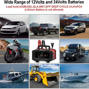 12V 20A/24V 10A Smart Car Battery Charger | For Lead Acid | LiFePo4 | AGM Moto Battery