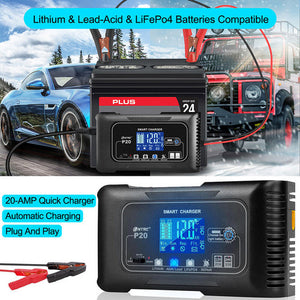 12/24V Automatic Car Battery Charger | For Lithium, LiFePO4, Lead-Acid, AGM/Gel/SLA