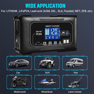 12/24V Automatic Car Battery Charger | For Lithium, LiFePO4, Lead-Acid, AGM/Gel/SLA
