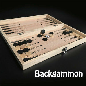 3-in-1 Wooden Chess Set | Folding Chessboard | Wood Pieces | Draughts | Backgammon Toy