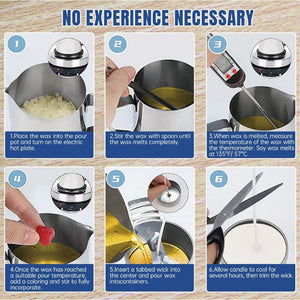 DIY Candle Making Kit | 1KG Wax Bean | Electric Wax Melter | Pouring Pot | Thermometer