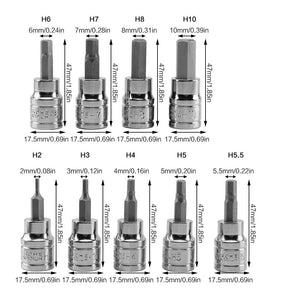 9PCS Allen Key Sockets Hex Bit Socket Set | 3/8" Drive | Drill Metric Tools | 2-10mm