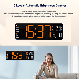 13" Orange Large Digital LED Wall Clock | Temperature Calendar Display
