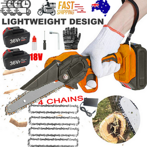 6" Mini Orange Cordless Electric Chainsaw | 2X Battery-Powered Wood Cutter | Rechargeable