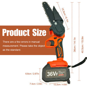 6" Mini Orange Cordless Electric Chainsaw | 2X Battery-Powered Wood Cutter | Rechargeable