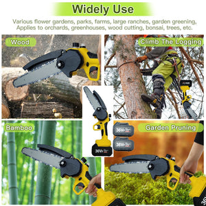 36V 8" Mini Cordless Electric Chainsaw | 2X Battery | 36V Wood Cutter | Rechargeable