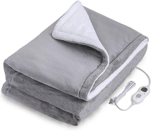 Double-Side Flannel Heated Electric Throw Rug | Blanket | Fast Heating | Warm Washable | GREY