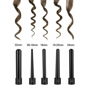 5 in 1 Hair Curler Wand Set | Ceramic Styling Curling Iron | Roller Barrel | LED + Glove