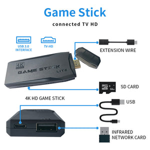 64G 4K Retro Video Game Stick | 10,000+ Games | HDMI Console | 2 Wireless Controllers