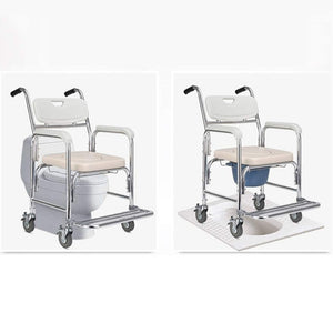 Mobile Shower Toilet Commode Chair | Bathroom Aluminum | Bedside Footrest | Wheelchair