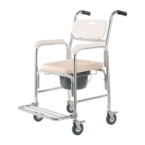 Mobile Shower Toilet Commode Chair | Bathroom Aluminum | Bedside Footrest | Wheelchair
