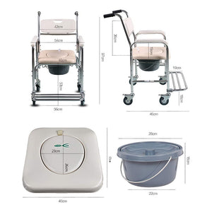 Mobile Shower Toilet Commode Chair | Bathroom Aluminum | Bedside Footrest | Wheelchair