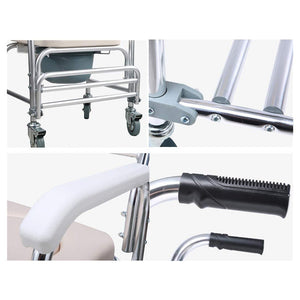 Mobile Shower Toilet Commode Chair | Bathroom Aluminum | Bedside Footrest | Wheelchair