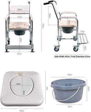 Mobile Shower Toilet Commode Chair | Bathroom Aluminum | Bedside Footrest | Wheelchair