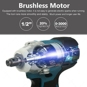 Cordless Electric Impact Wrench | Brushless Rattle Gun | 1/2" Driver | Large Battery