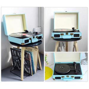 Blue Retro Vinyl Record Player | Briefcase Turntable | 3 Speed | Stereo Christmas Gift