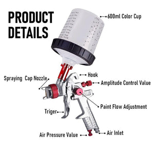 Air HVLP Spray Gun | Paint Gun | 600CC Gravity Feed Cup | 1.4mm | 1.7mm | 2mm Tip | AU Stock