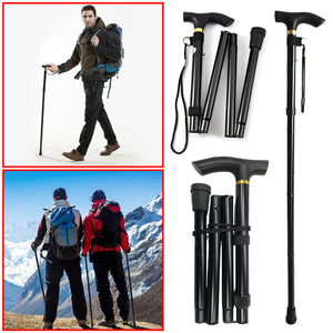 Adjustable Walking Stick | Travel Retractable Hiking Folding Cane | Metal Pole