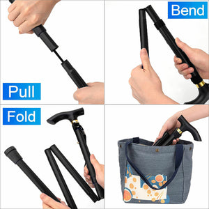Adjustable Walking Stick | Travel Retractable Hiking Folding Cane | Metal Pole
