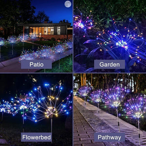 Colourful Fireworks 150 LED Fairy String Lights | Starburst Solar Xmas Garden Night Lamp | NEW