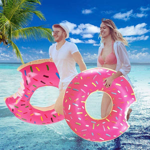 Pink Inflatable Giant Donut Raft | Swim Ring Float | Swimming Pool Beach Lounge | 90CM