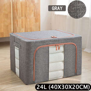 Foldable Storage Box | Crushed Steel Frame Clothes Quilt Toys Organizer | 24L