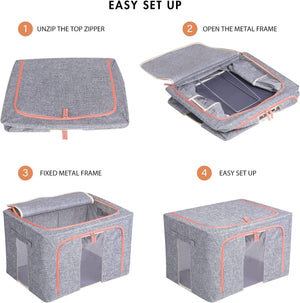 Foldable Storage Box | Crushed Steel Frame Clothes Quilt Toys Organizer | 24L