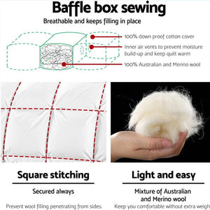 700 GSM Australian Merino Wool Quilt Duvet Doona | Summer/Winter | Single | 140cm x 210cm