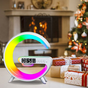 White Smart G Lamp Night Light | Bluetooth Speaker | Wireless Charger | LED RGB Alarm Clock