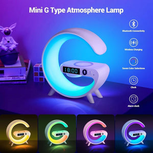 White Smart G Lamp Night Light | Bluetooth Speaker | Wireless Charger | LED RGB Alarm Clock