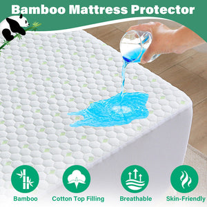 Bamboo Cotton Mattress Protector | Waterproof S Fitted Cover | Comfortable & Durable