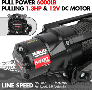 X-BULL 6000lbs Electric Winch | 12V | Synthetic Rope | Towing Trailer ATV UTV Boat | Upgraded Version