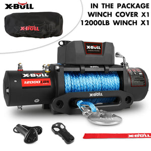 X-BULL 12V Electric Winch | 12000LBS Synthetic Rope | 4WD Jeep with Winch Cover