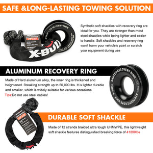 X-BULL 4WD Recovery Kit | Snatch Strap + Soft Shackles + Folding Shovel | 4x4 Survival Gear