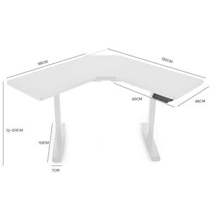 FORTIA Dual-Motor Adjustable Sit-Stand Corner Desk | 98W x 98W x 48D | White Frame
