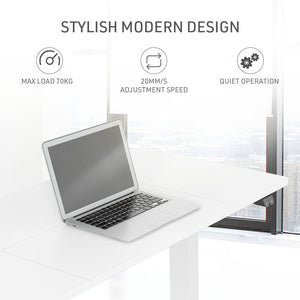 Fortia Sit To Stand Up Standing Desk | 120x60cm | 72-118cm Electric Height Adjustable | 70kg Rated | White/White Frame