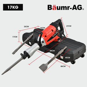 BAUMR-AG Electric Demolition Jackhammer | 2400W Pro-Grade | 3 Bonus Chisels | Carry Case
