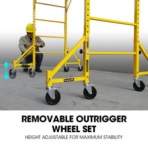Baumr-AG Adjustable Mobile Scaffold Platform | 1.9 x 0.8 x 1.8m | Guard Rail | Outrigger Wheel Set | Trapdoor Hatch