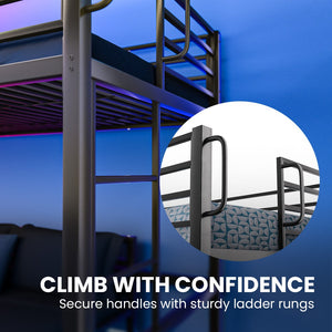 KINGSTON SLUMBER Loft Bunk Bed | Single on Top & Double Below | Space-Saving Design | Matte Dark Grey